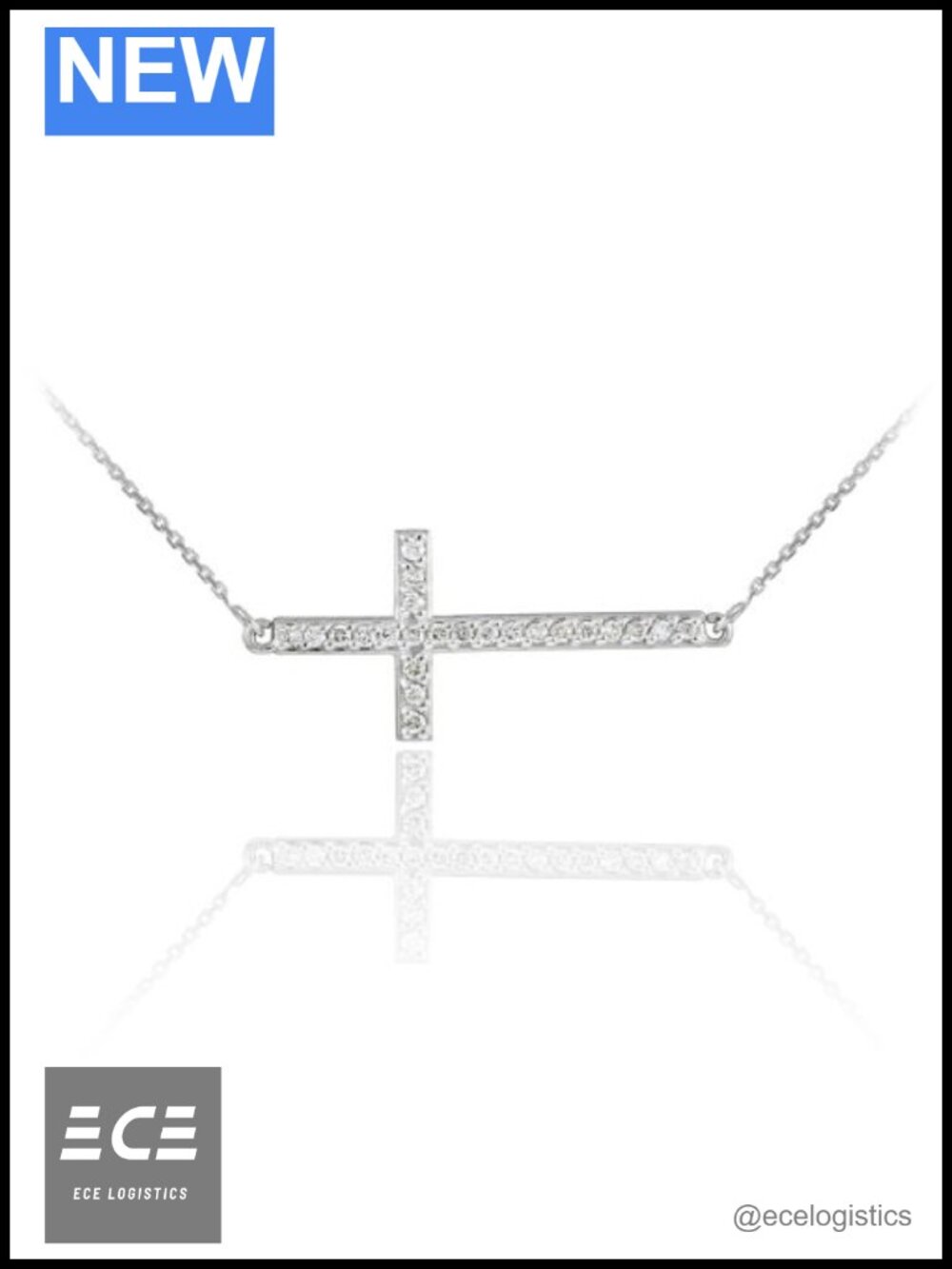 Sterling Silver Sideways Cross CZ Pendant Necklace